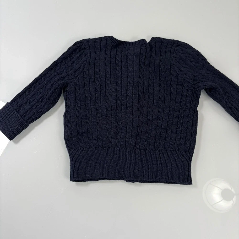 Ralph Lauren Baby Girl 9M Hunter Navy Cardigan NEW Mini-Cable Cotton Knit Pony